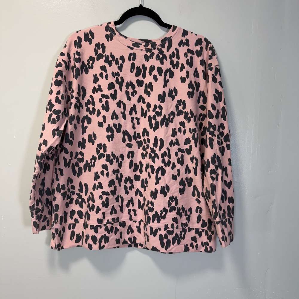 The Limited Pink Leopard Print Crewneck Sweatshirt 0X Animal Print Cotton Blend